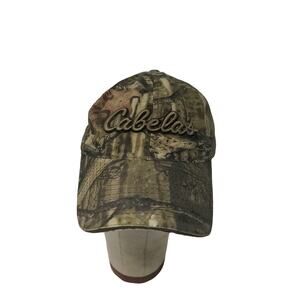 Cabelas Camo Slideback Hat OSFM Thick Embroidered Logo Cap Green Brown